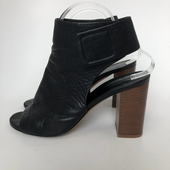 VINCE "Faye" Black Leather Open Toe Booties 7.5M - Picture 4 of 8